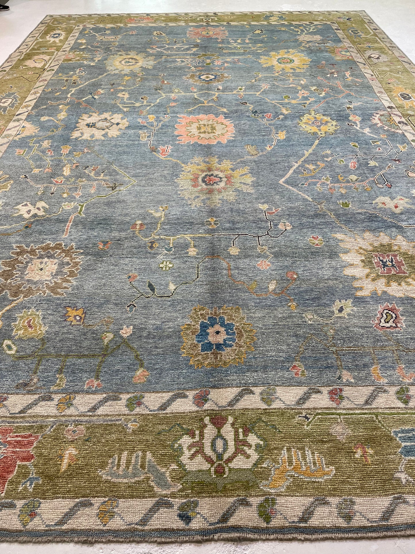 Hand-Knotted Wool Rug Turkish Oushak 12'4" x 17'7"