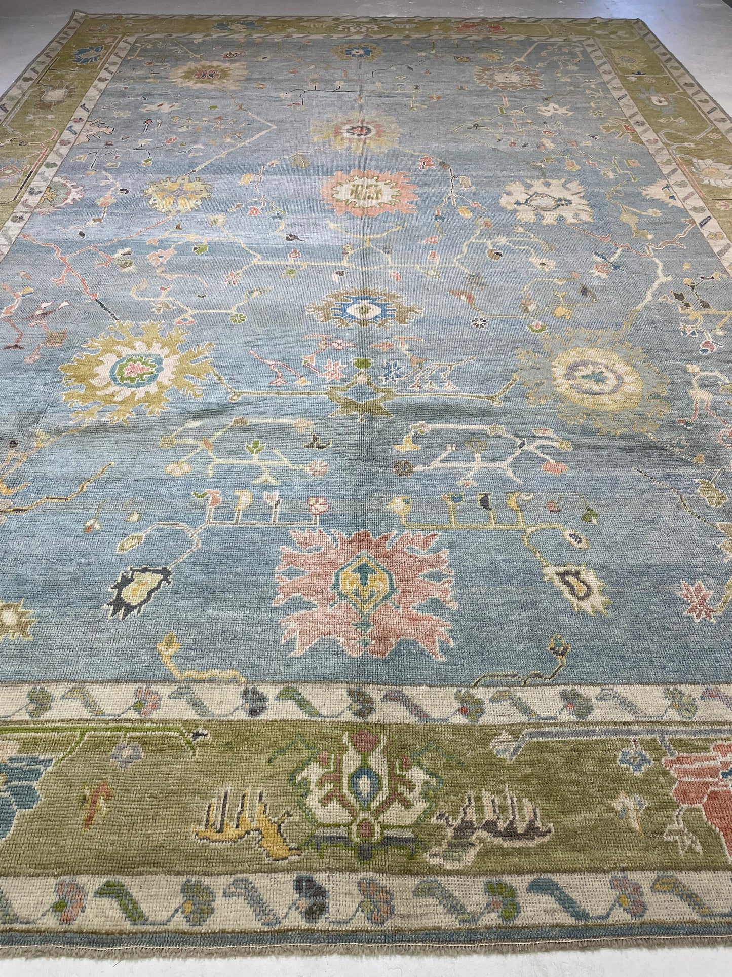 Hand-Knotted Wool Rug Turkish Oushak 12'4" x 17'7"