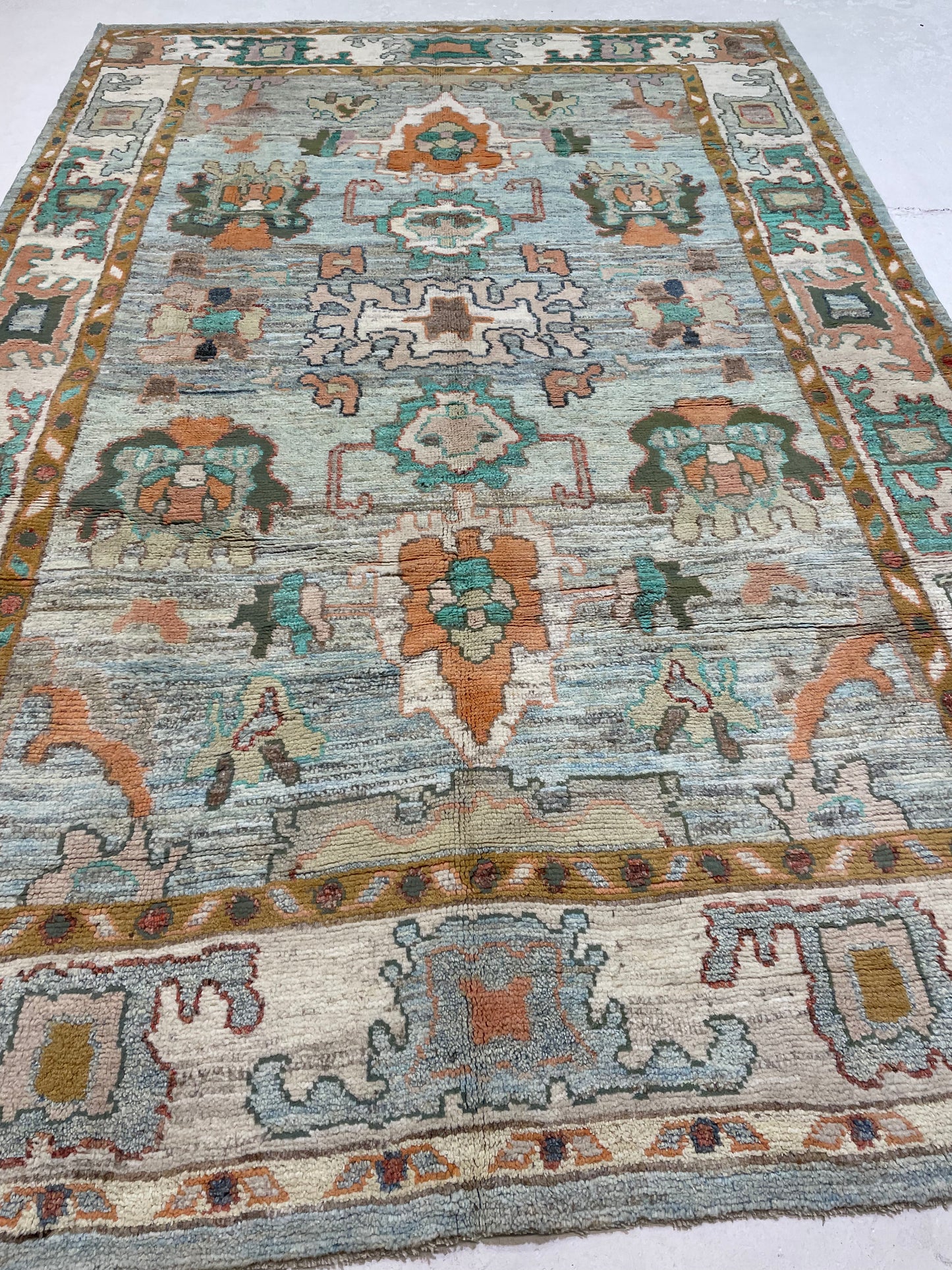 Hand-Knotted Wool Rug Turkish Oushak 6'3" x 9'6"
