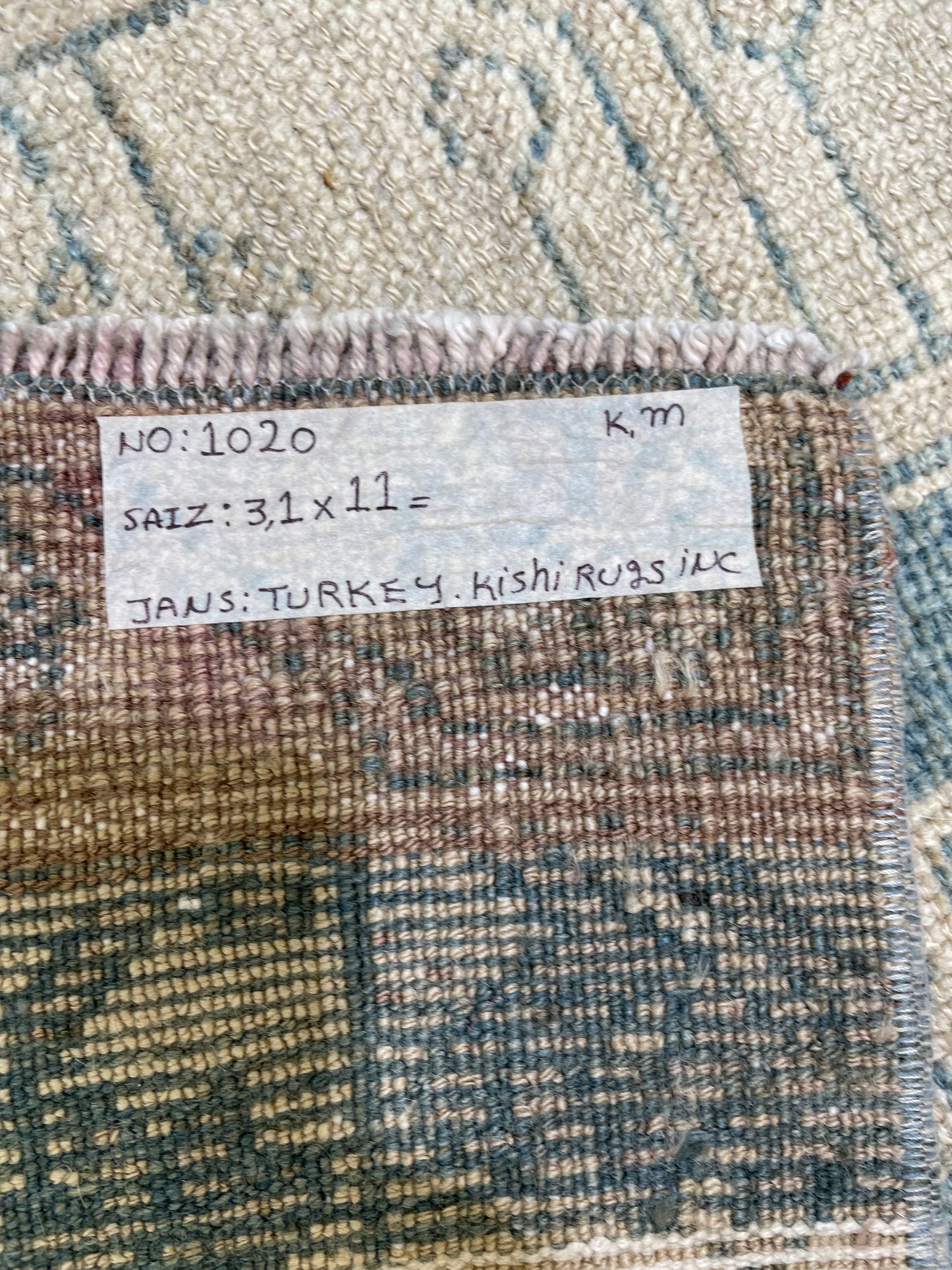 Hand-Knotted Wool Runner Turkish Oushak 3'1" x 11'