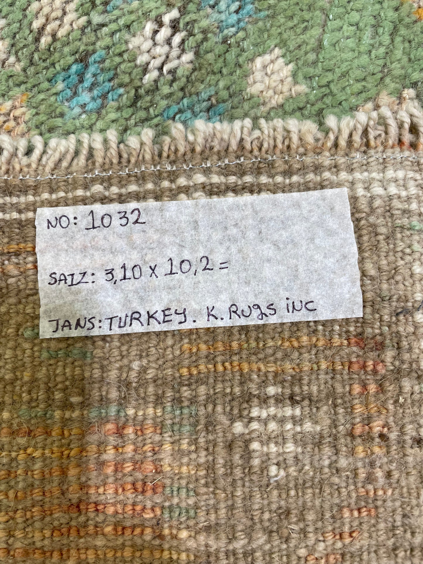 Hand-Knotted Wool Runner Turkish Oushak 3'10" x 10'2"