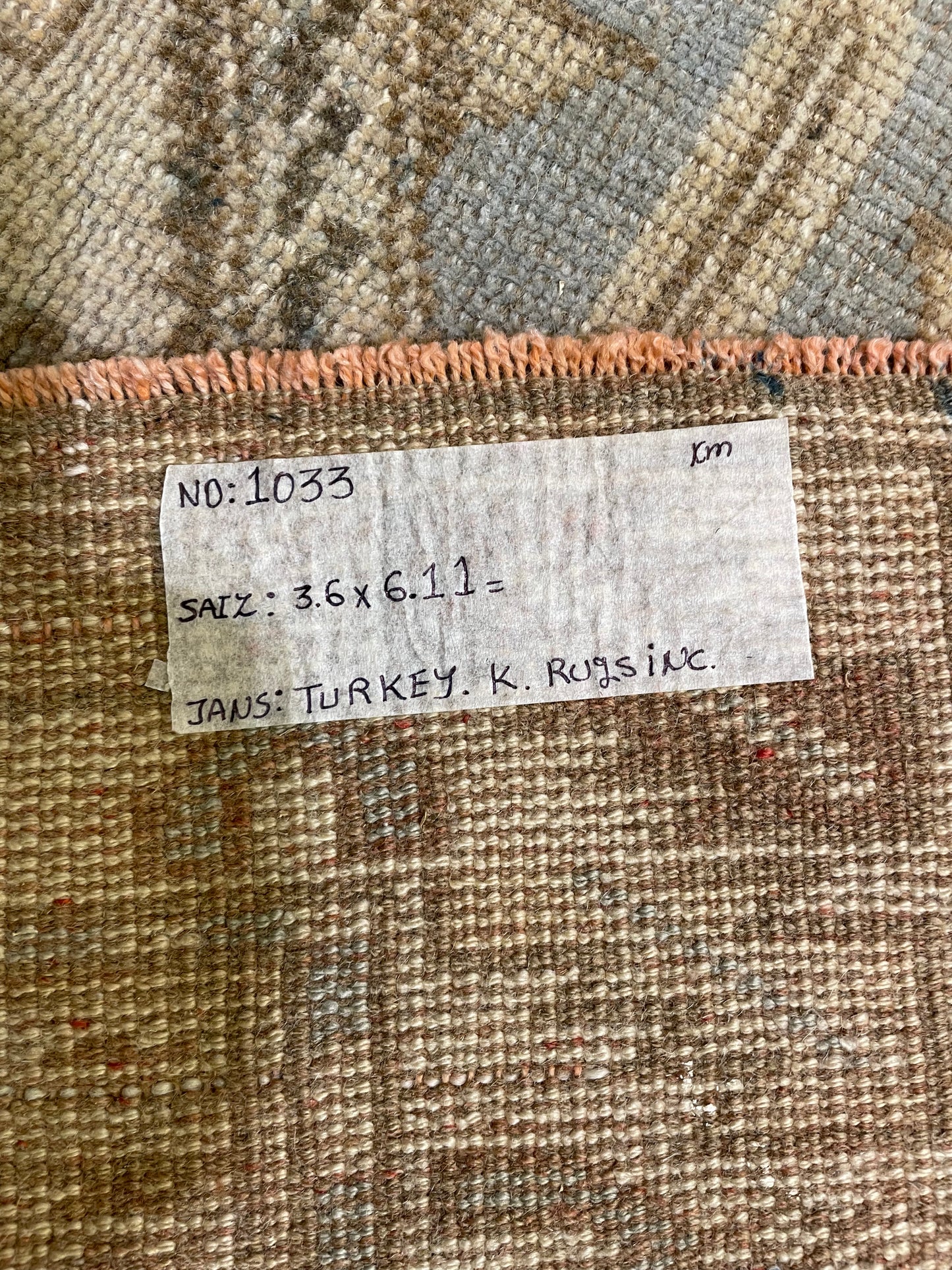 Hand-Knotted Wool Rug Turkish Oushak 3'6" x 6'11"
