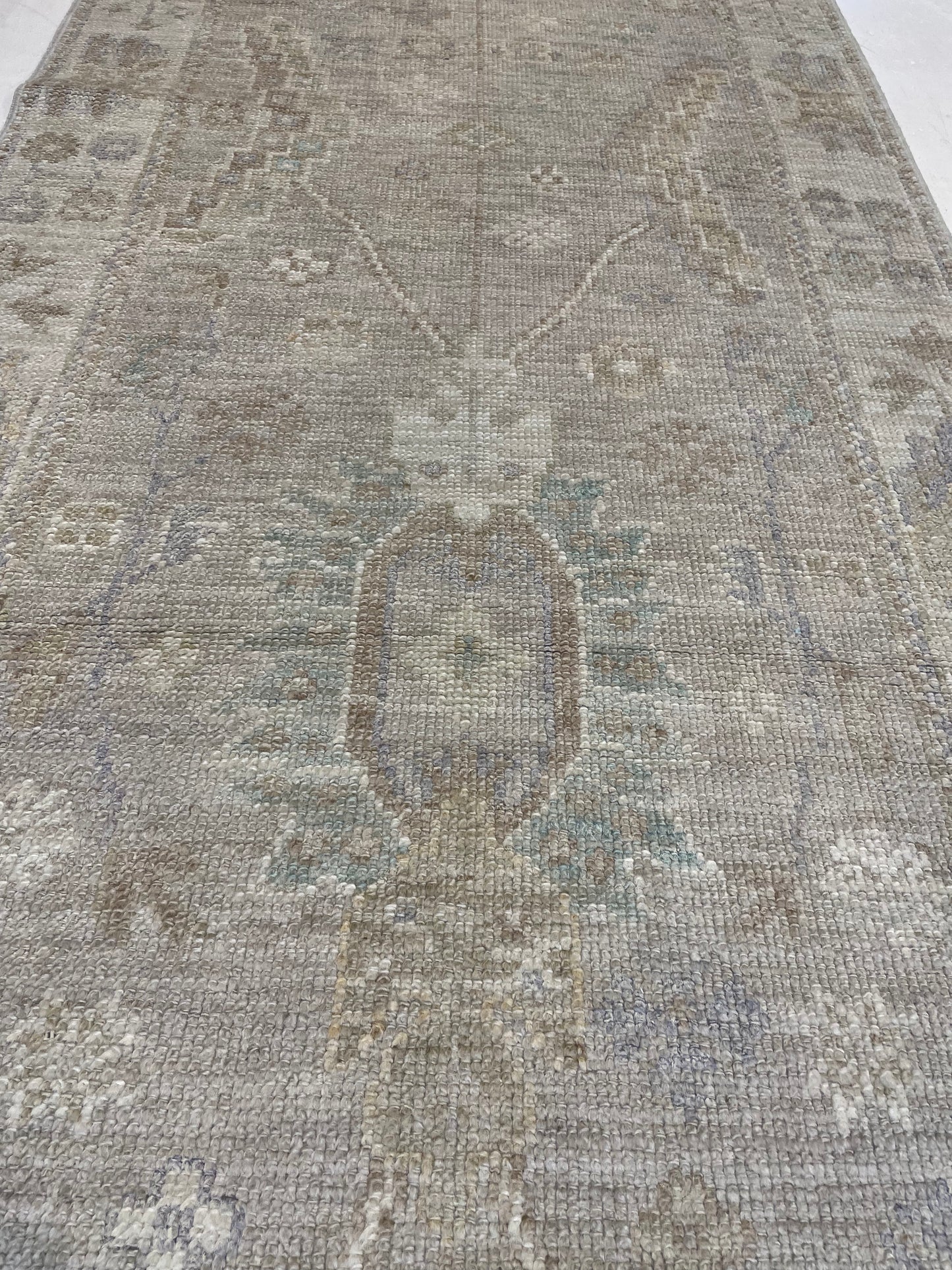Hand-Knotted Wool Runner Turkish Oushak 3'1" x 11'10"