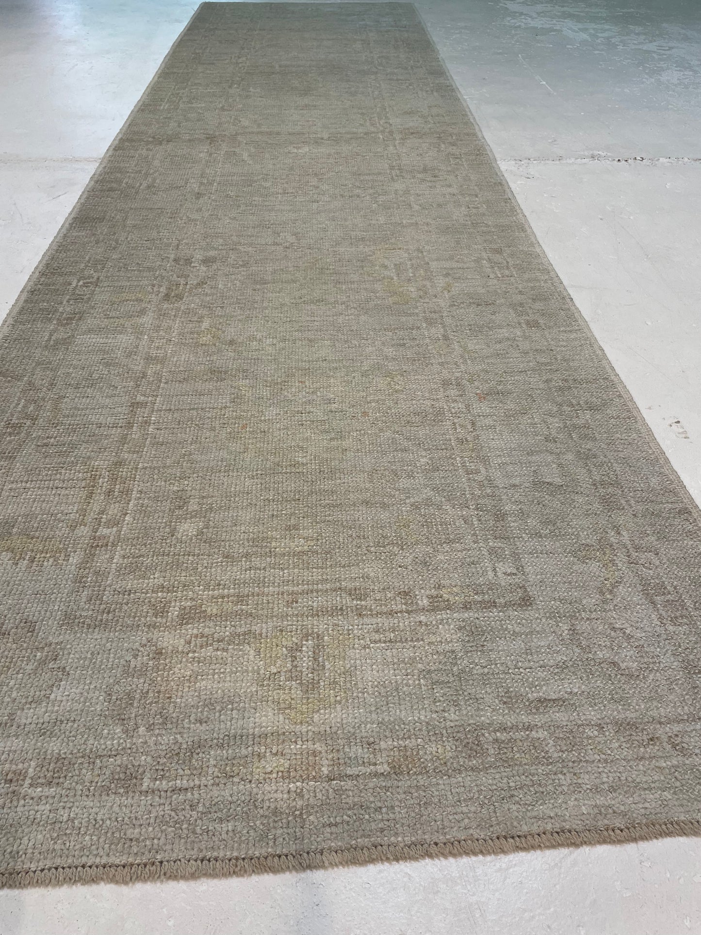 Hand-Knotted Wool Runner Turkish Oushak 3'1" x 11'9"