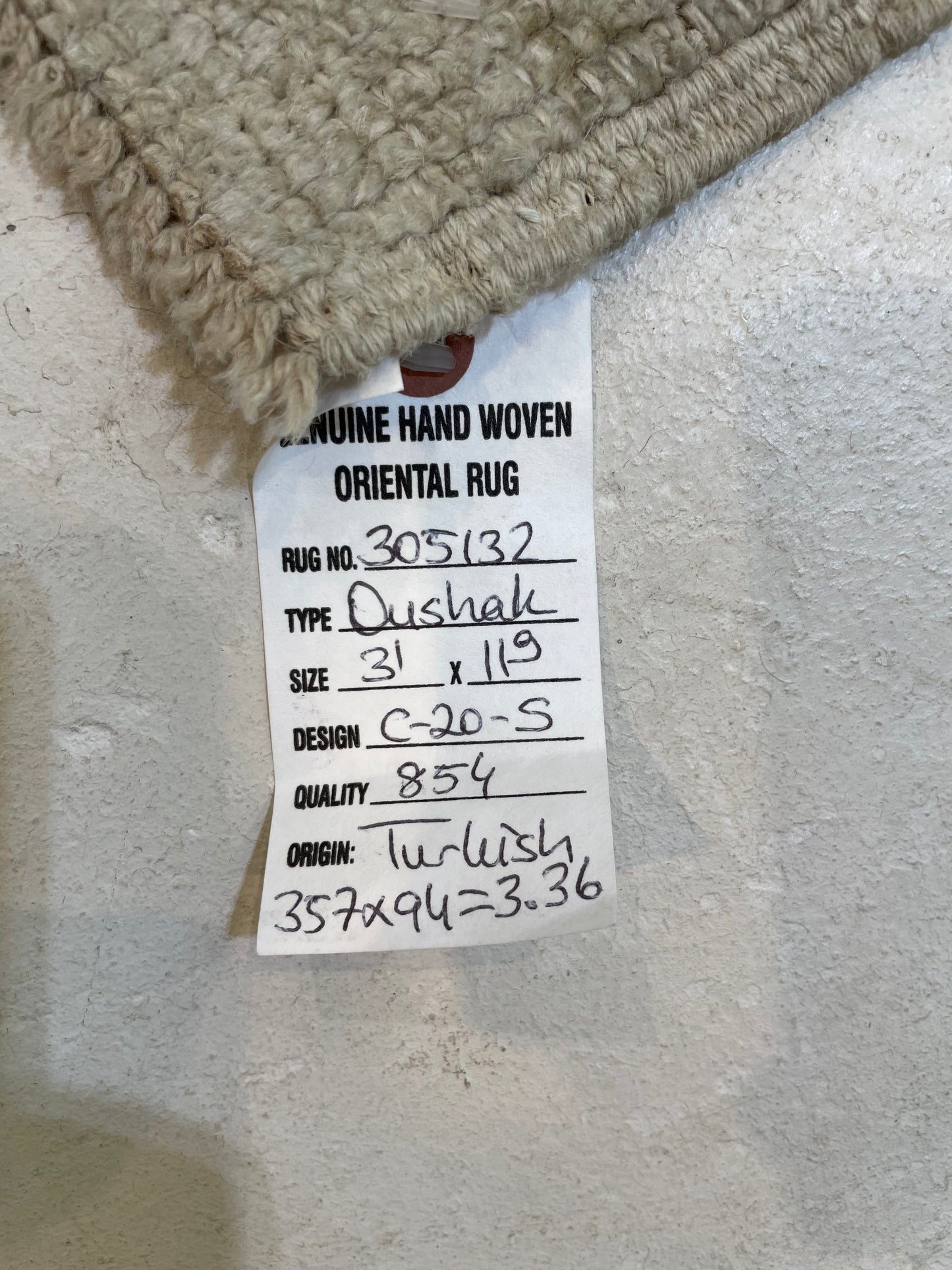 Hand-Knotted Wool Runner Turkish Oushak 3'1" x 11'9"