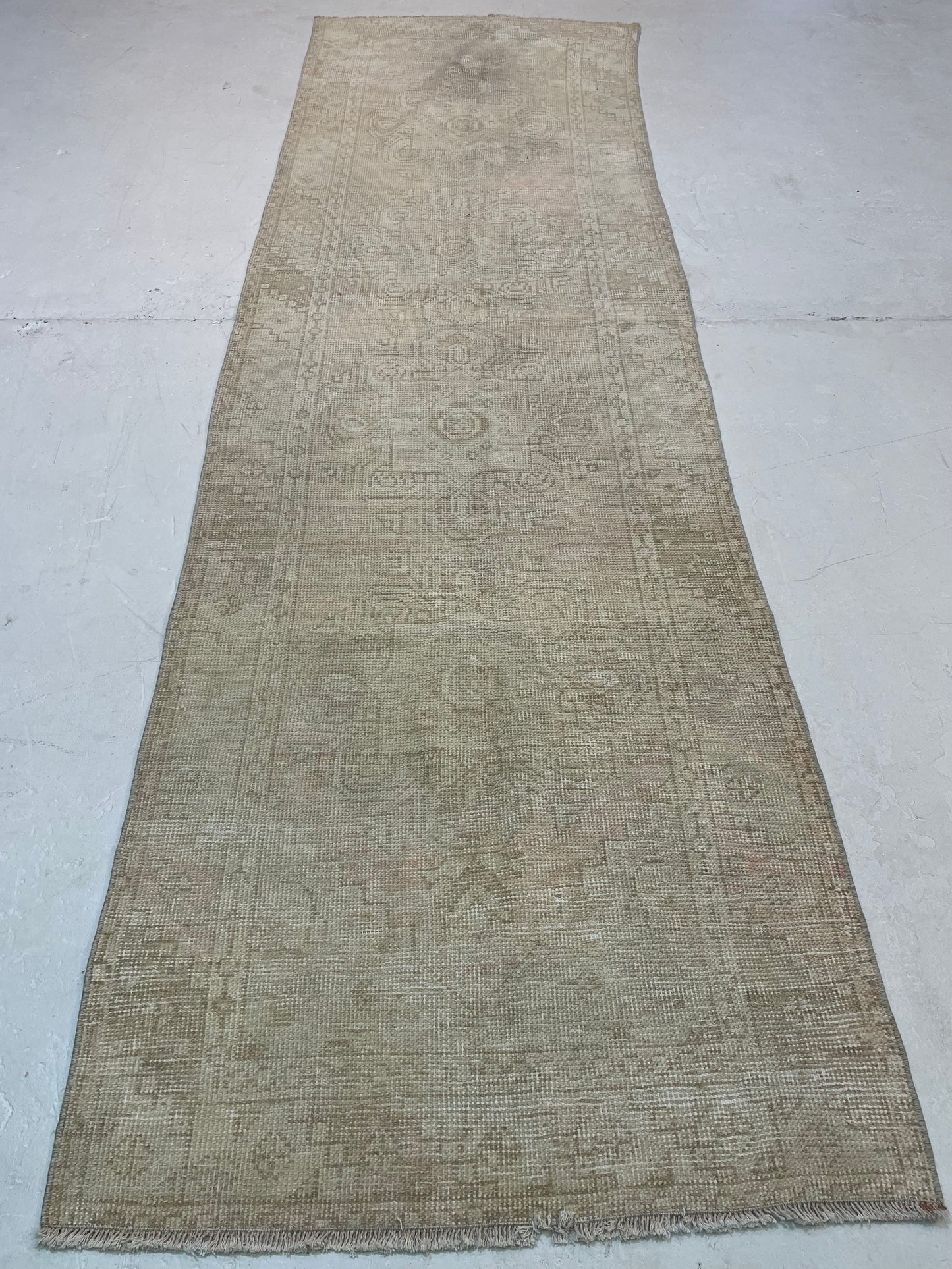 Hand-Knotted Wool Runner Turkish Oushak 2'10" x 9'10"
