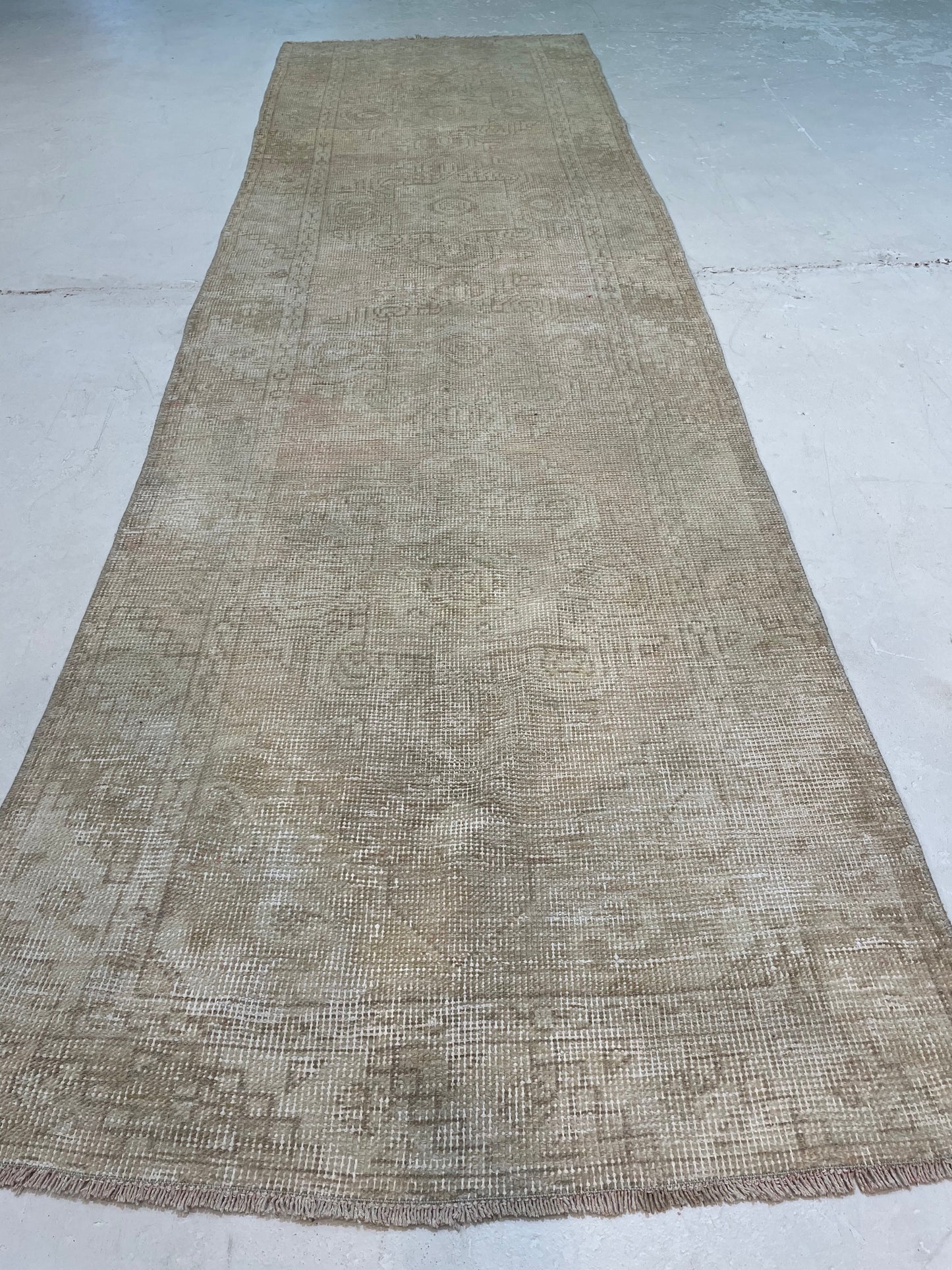 Hand-Knotted Wool Runner Turkish Oushak 2'10" x 9'10"