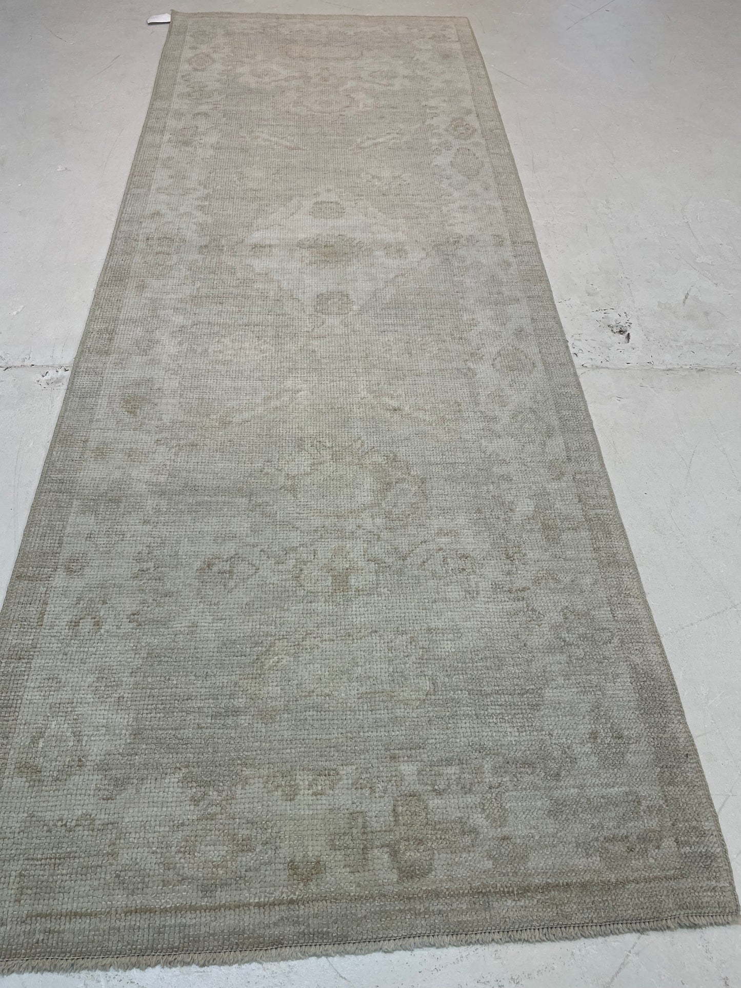 Hand-Knotted Wool Runner Turkish Oushak 3'1" x 8'3"