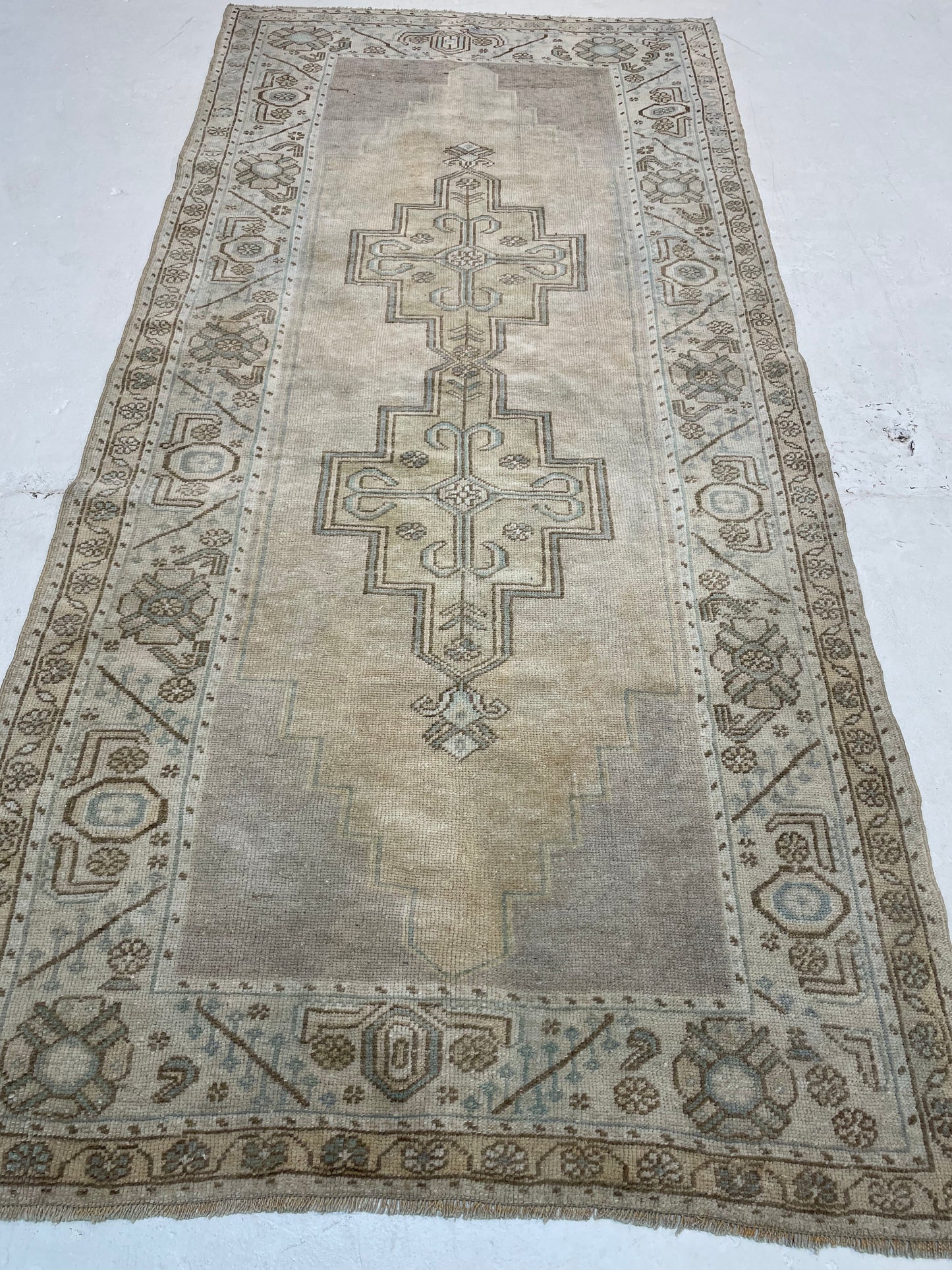 Hand-Knotted Wool Runner Turkish Oushak 3'4" x 7'