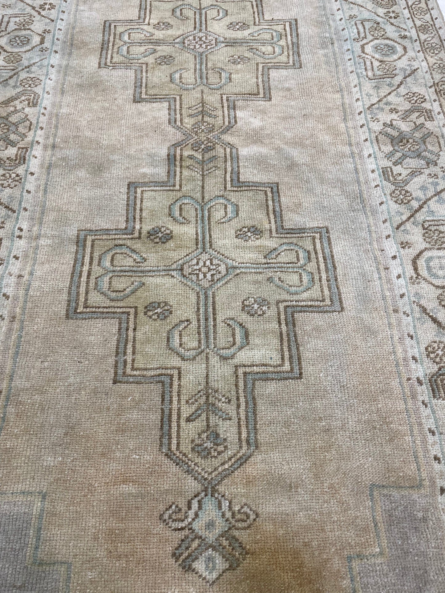 Hand-Knotted Wool Runner Turkish Oushak 3'4" x 7'