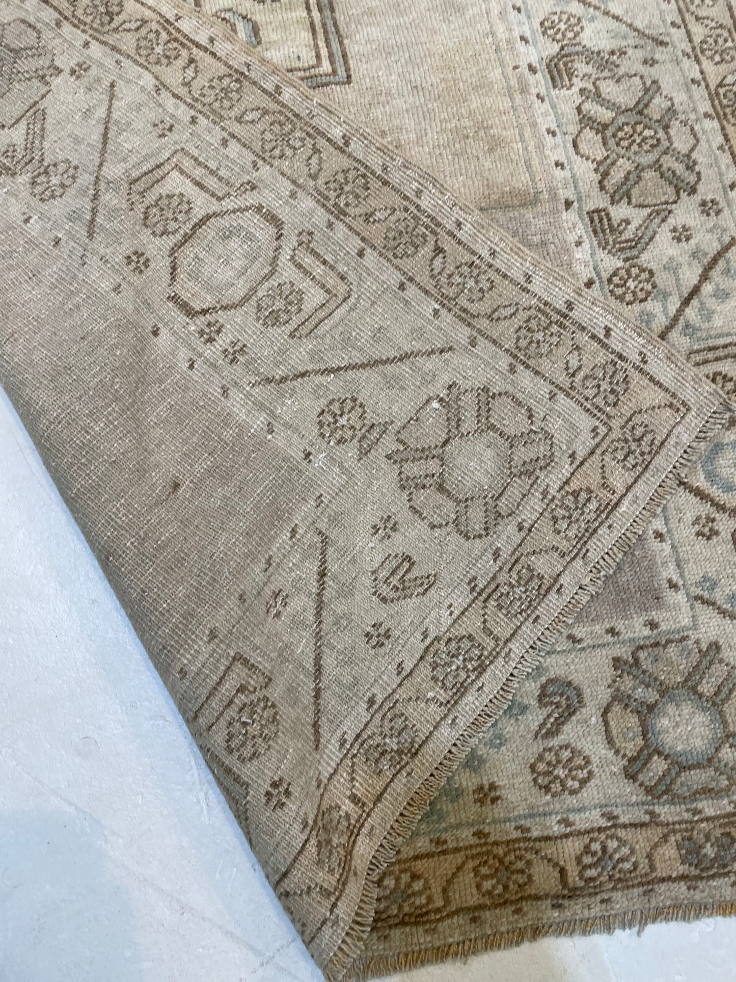 Hand-Knotted Wool Runner Turkish Oushak 3'4" x 7'
