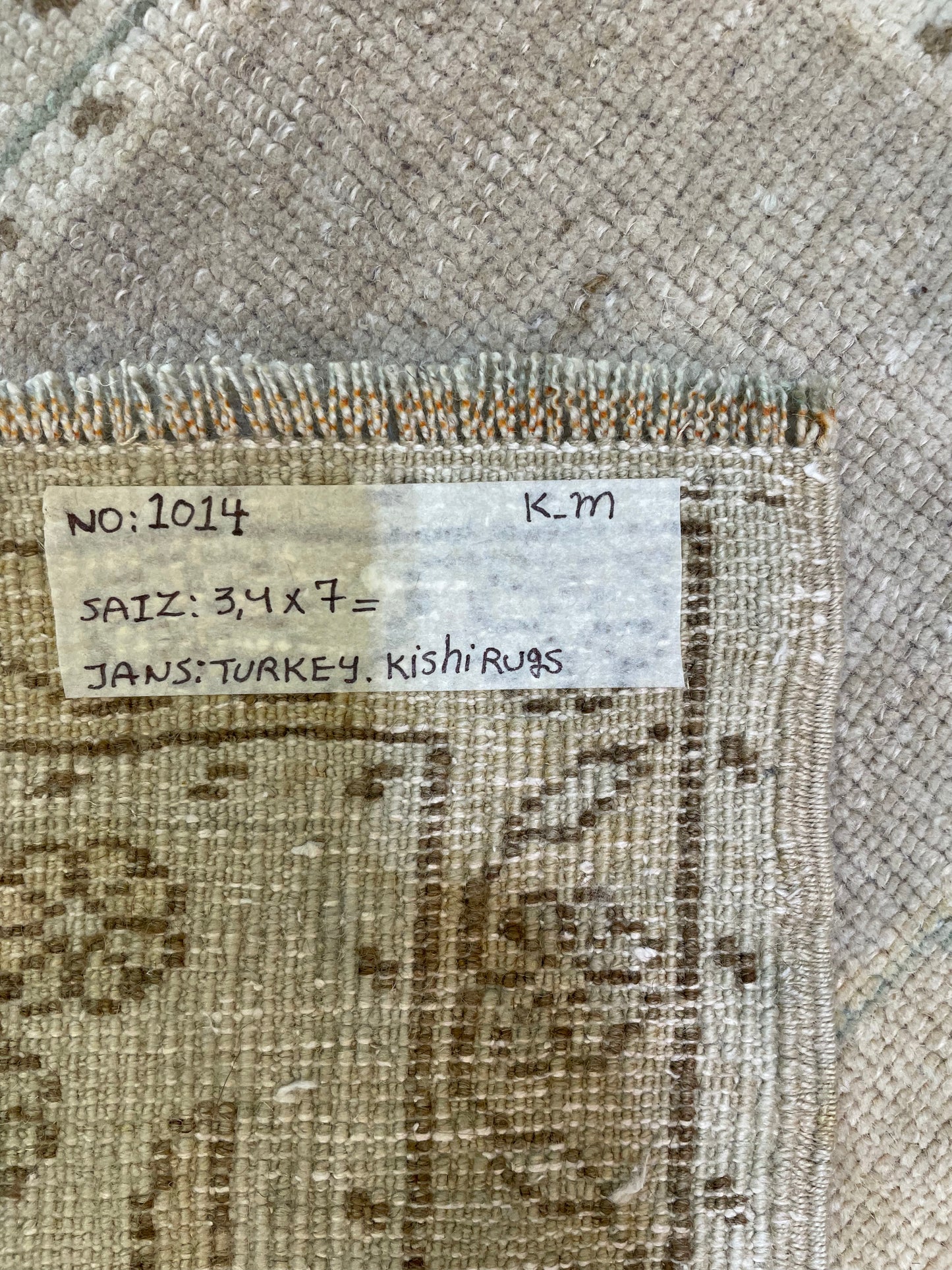 Hand-Knotted Wool Runner Turkish Oushak 3'4" x 7'