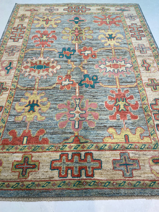 Hand-Knotted Wool Runner Turkish Oushak 5' x 7'