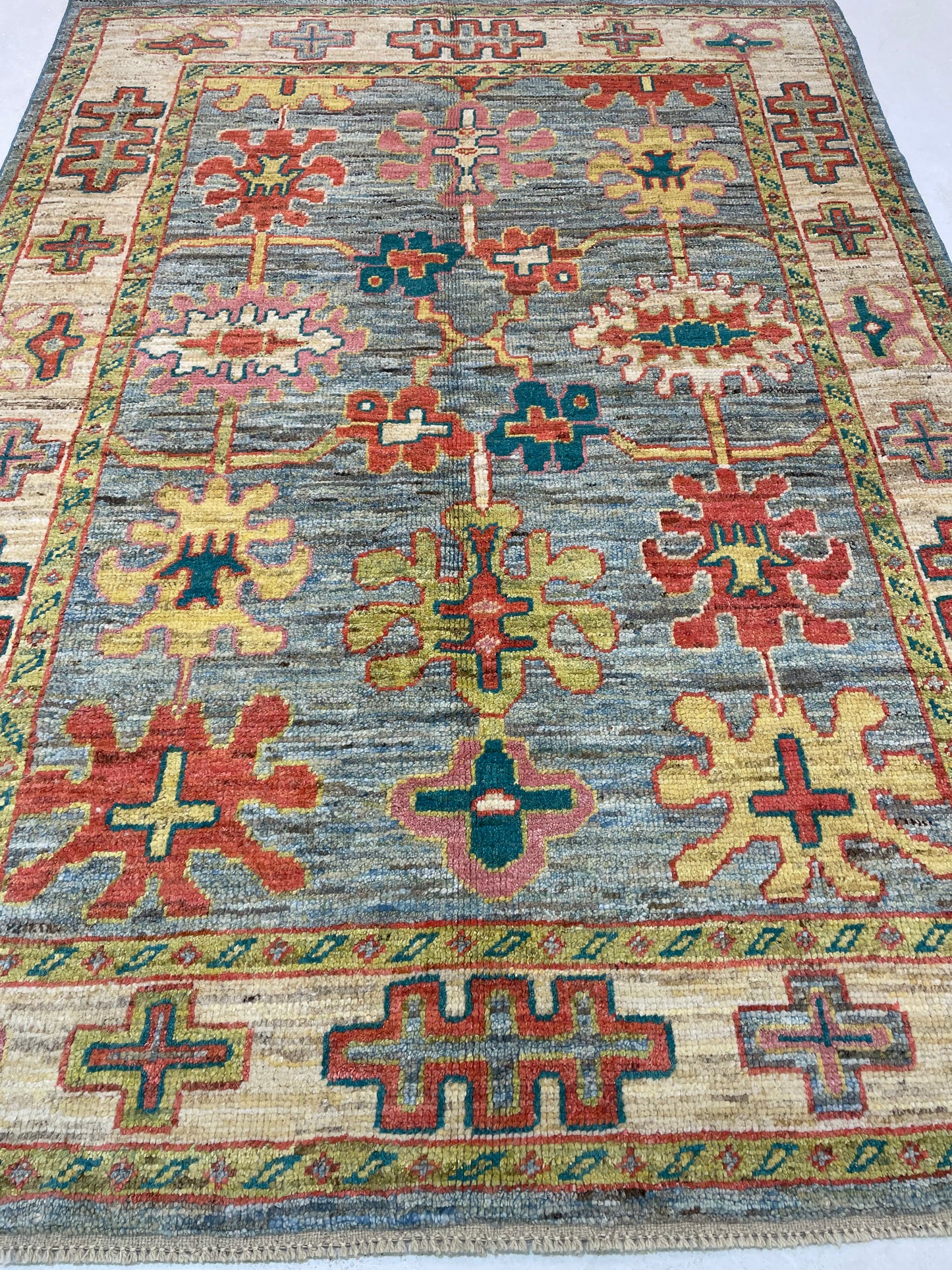 Hand-Knotted Wool Runner Turkish Oushak 5' x 7'