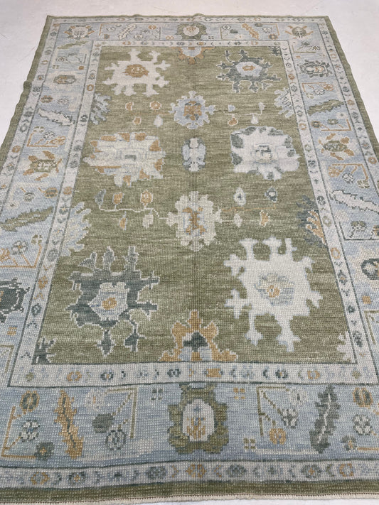 Hand-Knotted Wool Rug Turkish Oushak 5'2" x 7'6"
