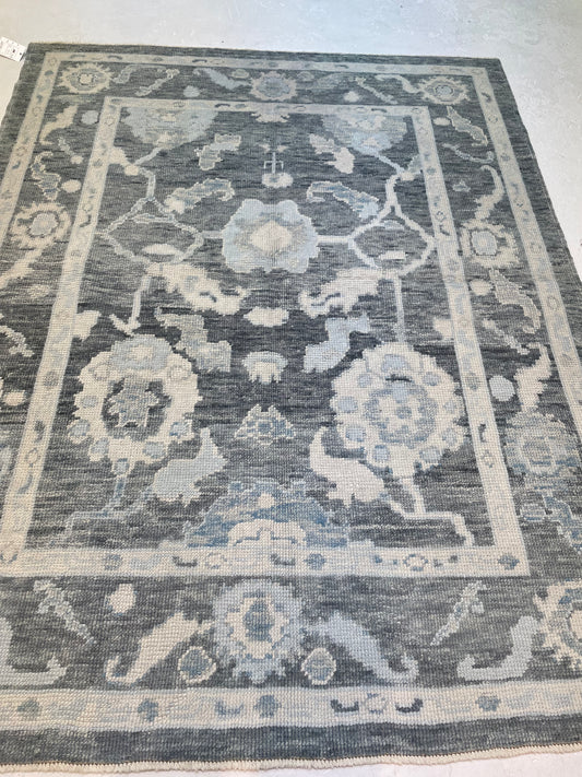 Hand-Knotted Wool Rug Turkish Oushak 5' x 6'6"