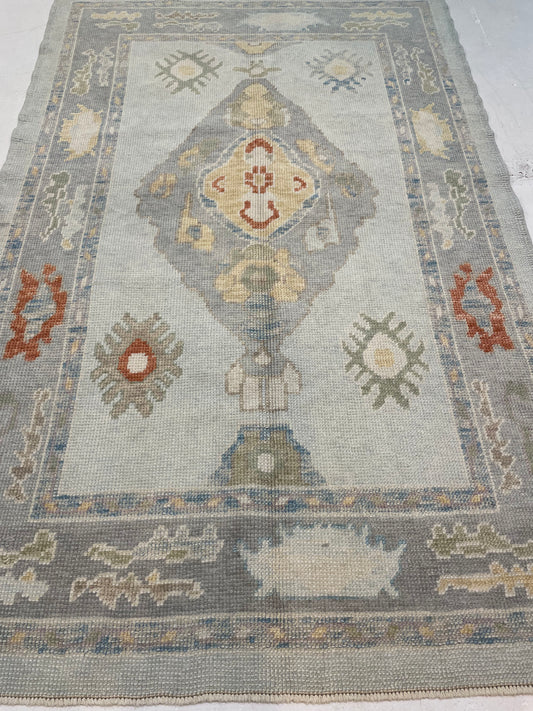 Hand-Knotted Wool Rug Turkish Oushak 4'1" x 6'3"