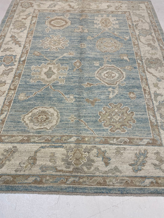 Hand-Knotted Wool Rug Turkish Oushak 5'3" x 6'8"