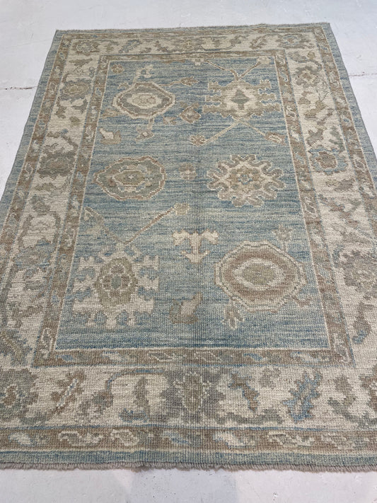 Hand-Knotted Wool Rug Turkish Oushak 4'4" x 6'1"