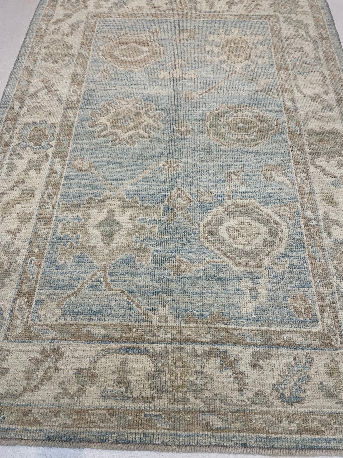 Hand-Knotted Wool Rug Turkish Oushak 4'4" x 6'1"