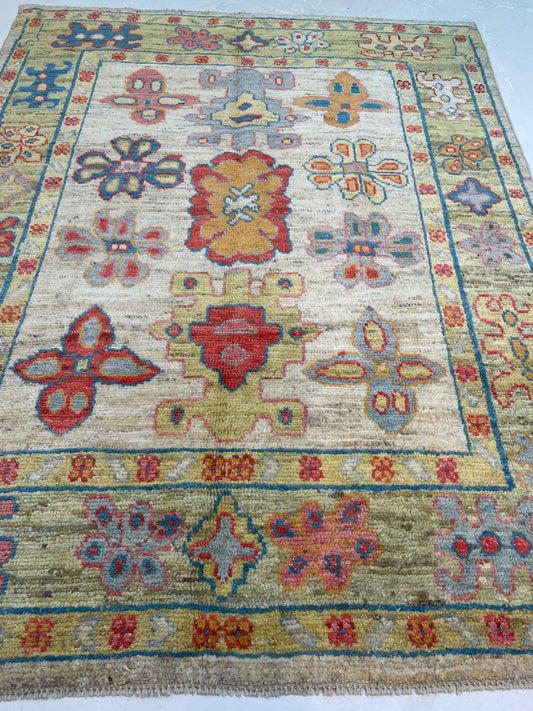 Hand-Knotted Wool Rug Turkish Oushak 5' x 6'