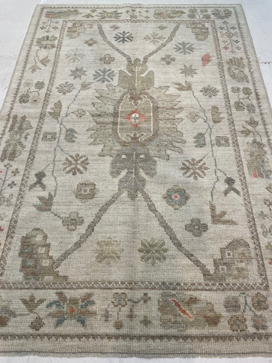 Hand-Knotted Wool Rug Turkish Oushak 4'1" x 5'11"