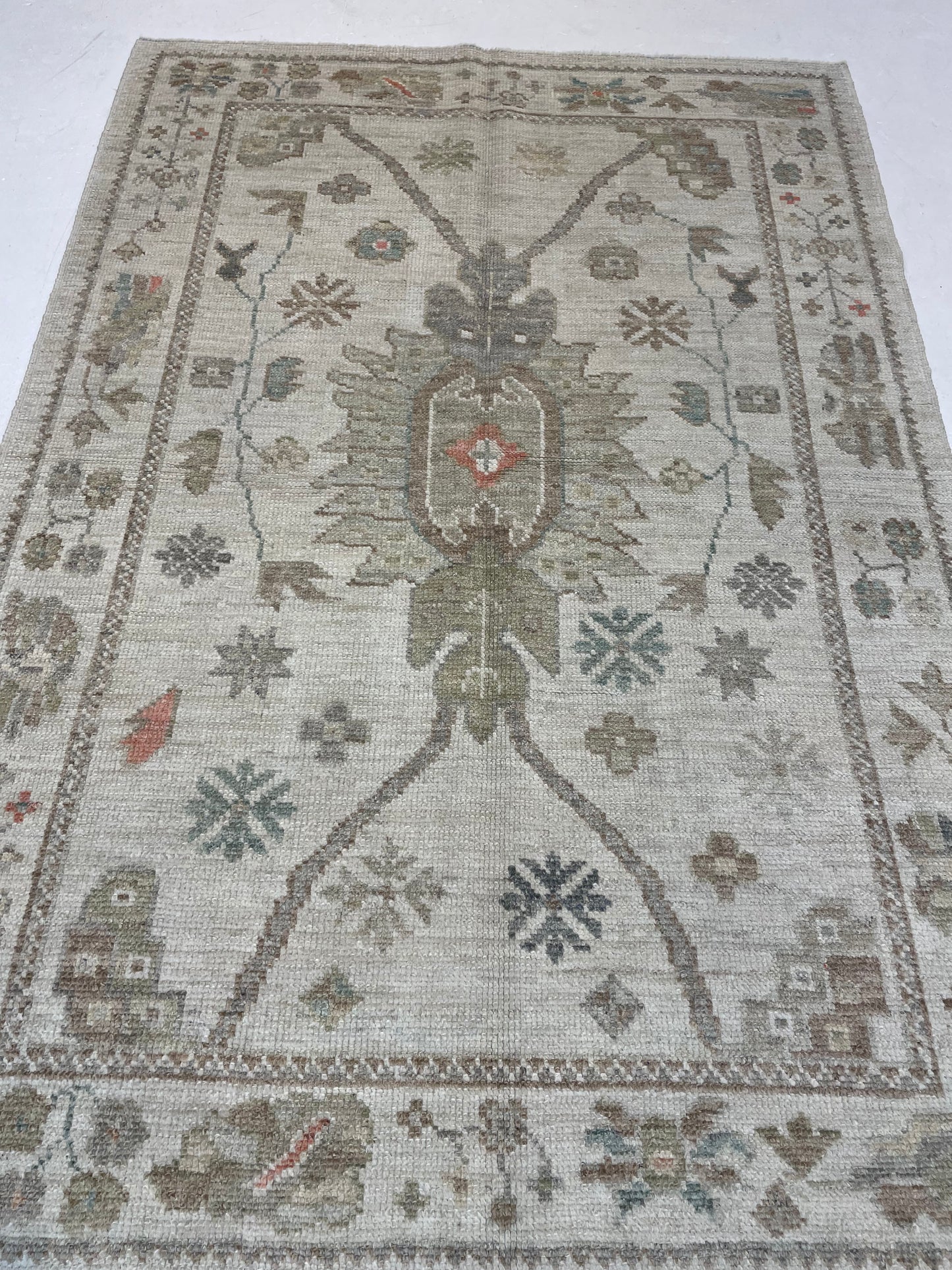 Hand-Knotted Wool Rug Turkish Oushak 4'1" x 5'11"
