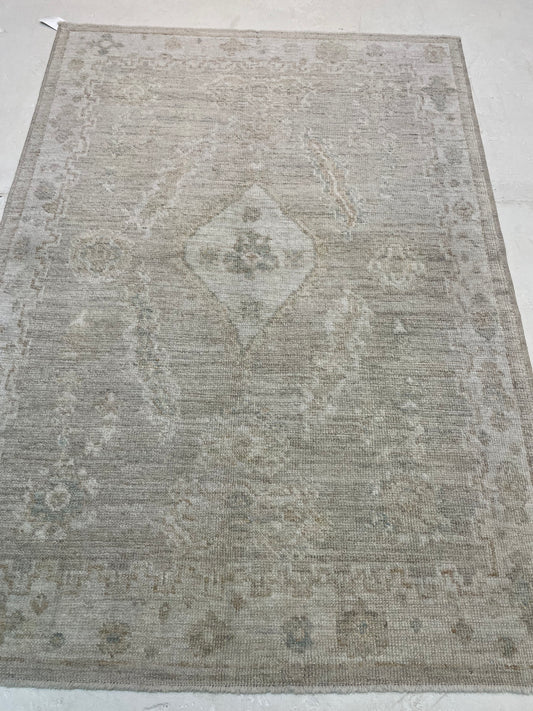 Hand-Knotted Wool Rug Turkish Oushak 4'2" x 5'10"