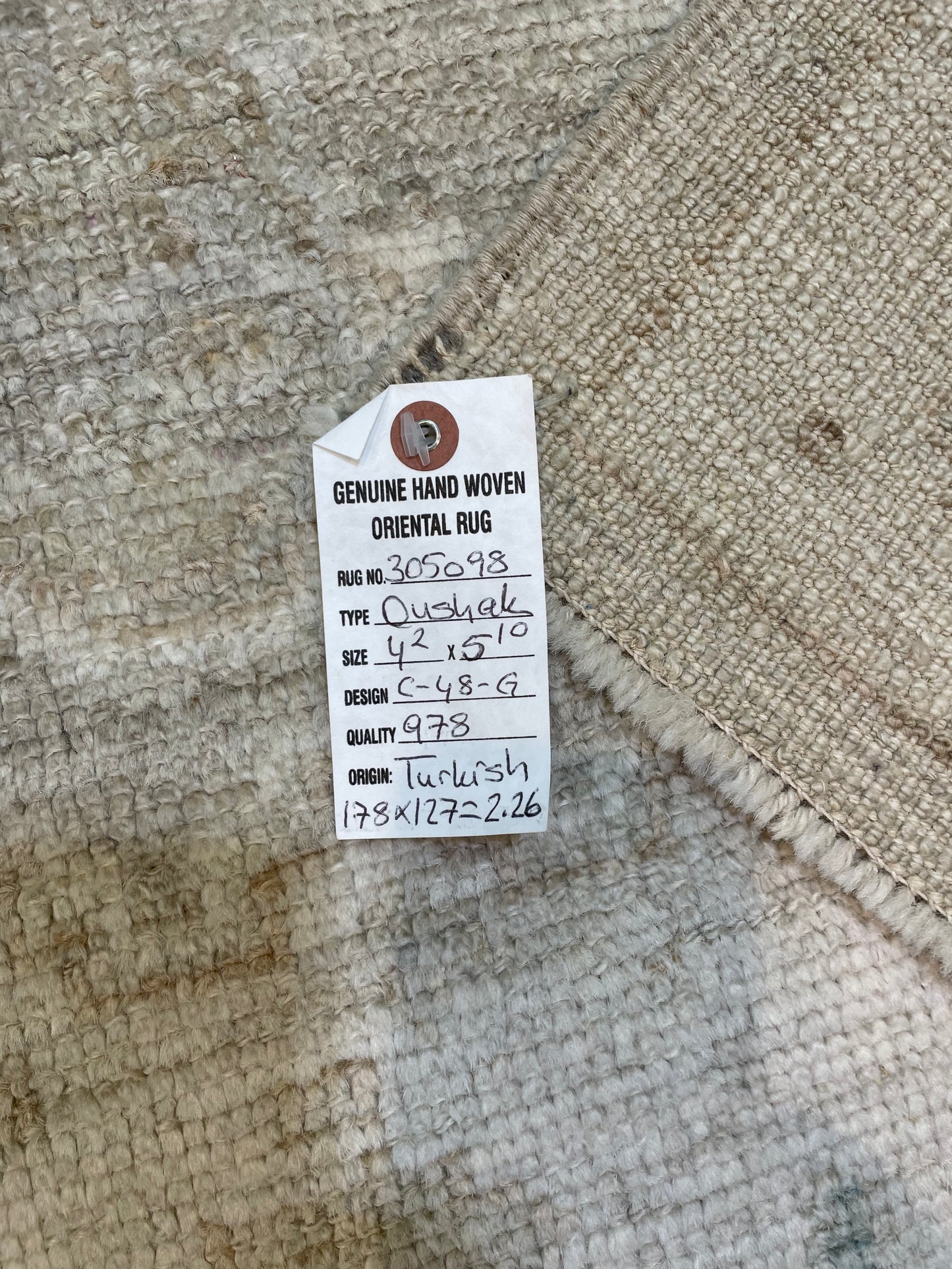 Hand-Knotted Wool Rug Turkish Oushak 4'2" x 5'10"