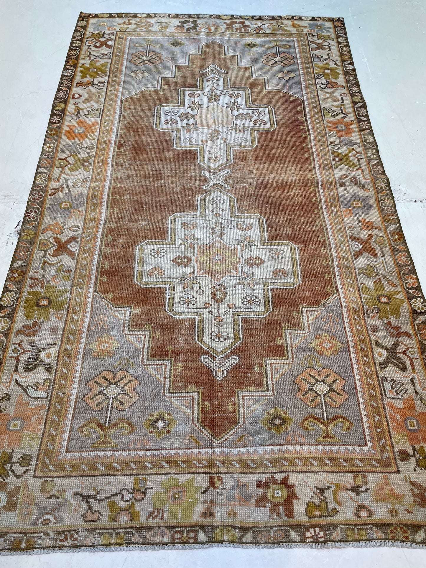 Hand-Knotted Wool Rug Turkish Oushak 3'5" x 6'1"