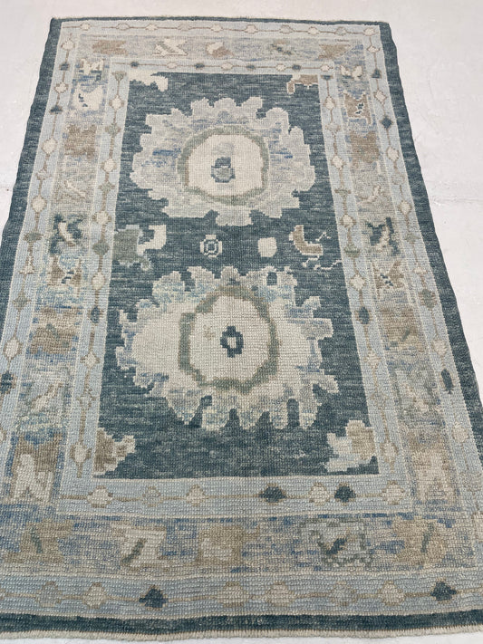 Hand-Knotted Wool Rug Turkish Oushak 3'9" x 6'