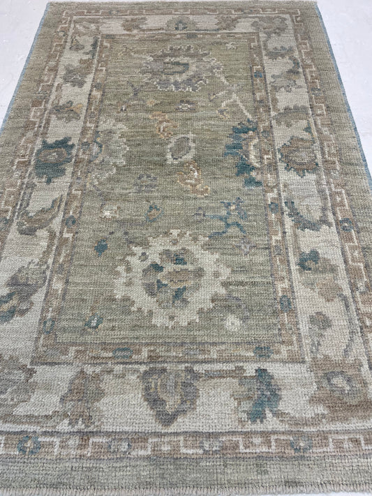 Hand-Knotted Wool Rug Turkish Oushak 3'3" x 4'10"
