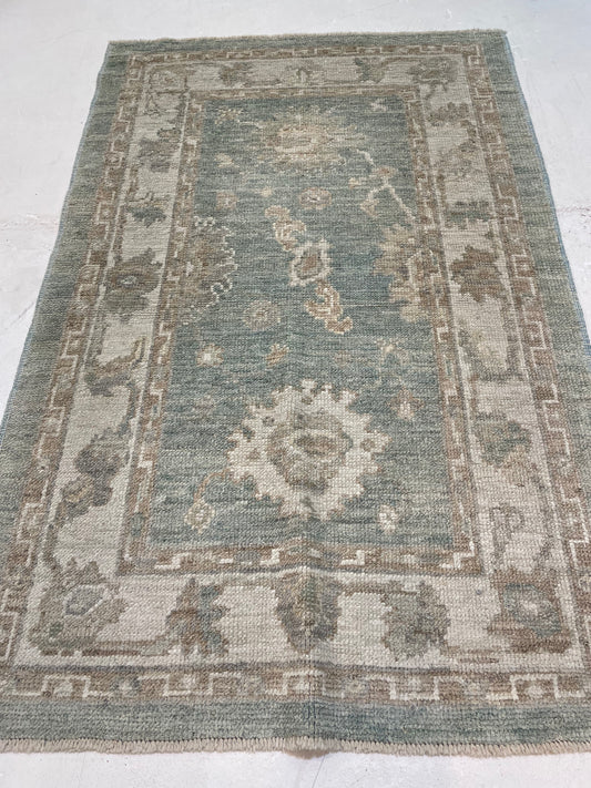 Hand-Knotted Wool Rug Turkish Oushak 3'2" x 4'11"
