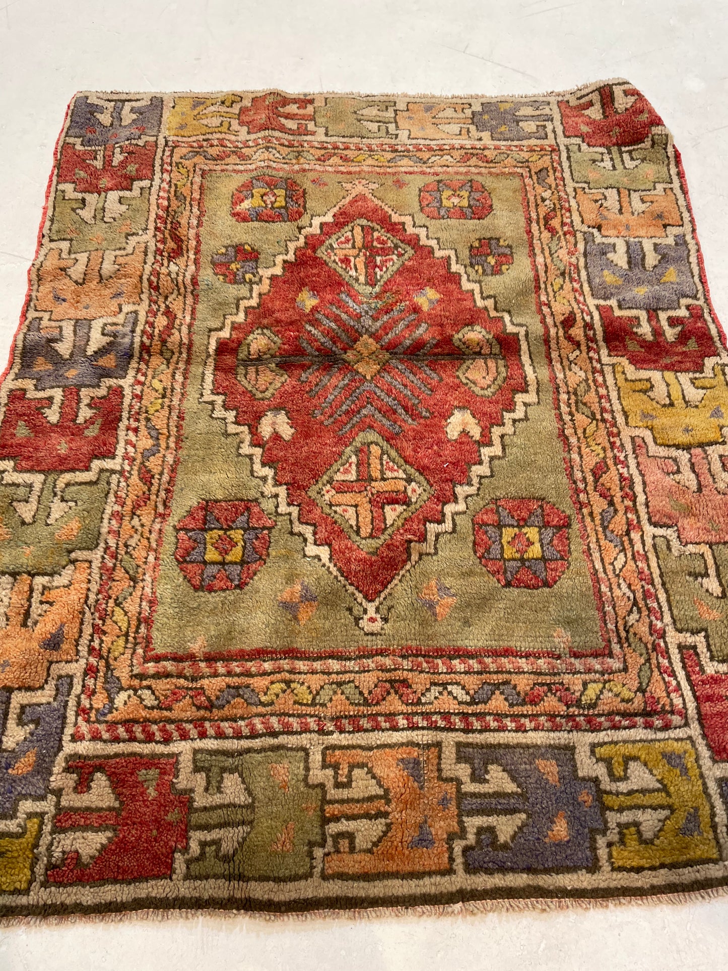 Hand-Knotted Wool Rug Turkish Oushak 2'8" x 3'3"