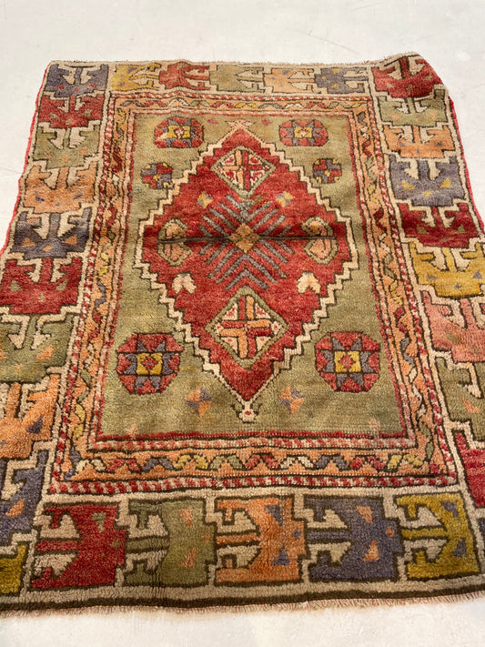 Hand-Knotted Wool Rug Turkish Oushak 2'8" x 3'3"