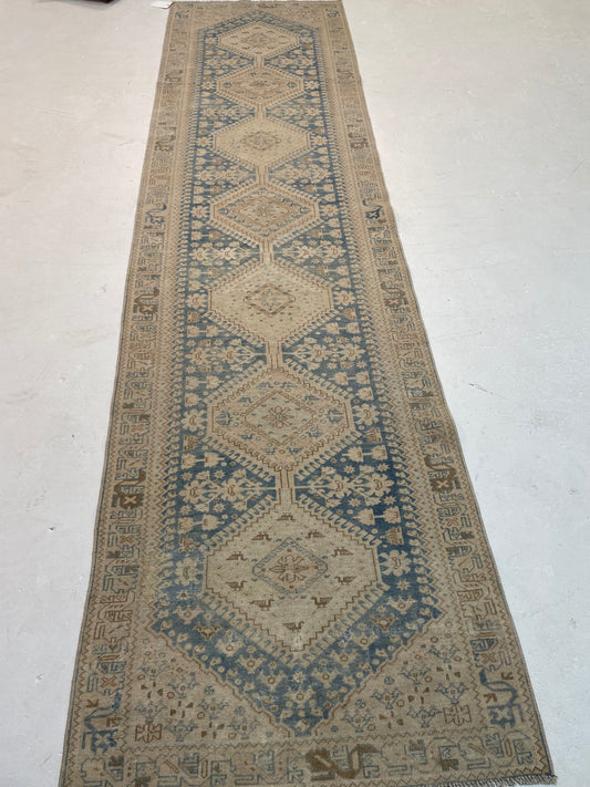 Hand-Knotted Wool Runner Turkish Oushak 2'6" x 9'7"