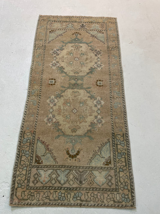 Hand-Knotted Wool Rug Turkish Oushak 1'10" x 3'11"