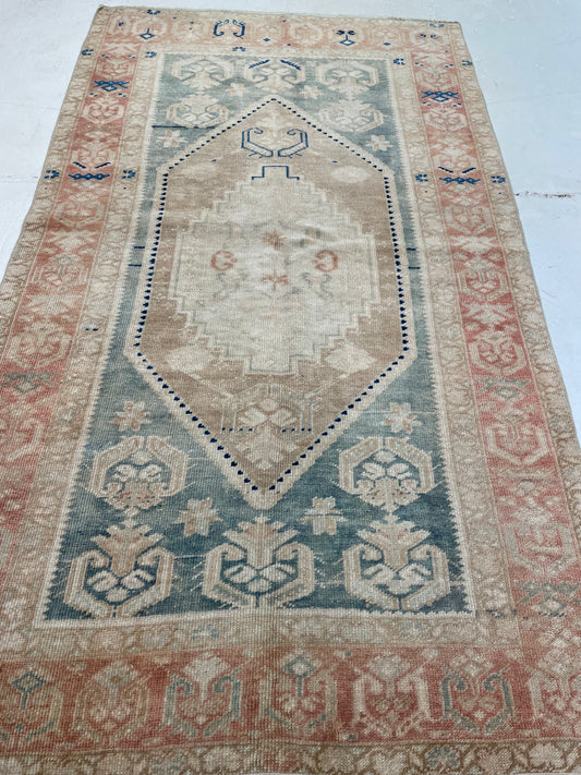 Hand-Knotted Wool Rug Turkish Oushak 3'7" x 5'11"