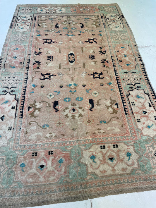 Hand-Knotted Wool Rug Turkish Oushak 3'5" x 5'7"