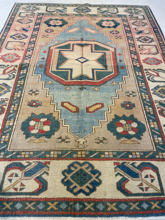 Hand-Knotted Wool Rug Turkish Oushak 4'11" x 6'7"