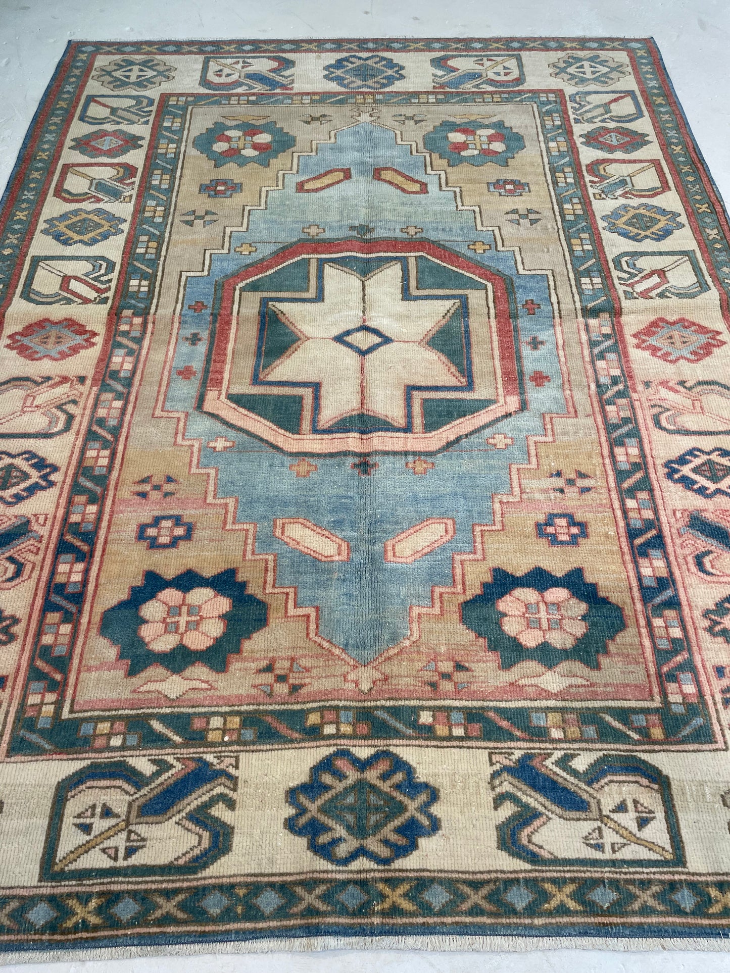 Hand-Knotted Wool Rug Turkish Oushak 4'11" x 6'7"
