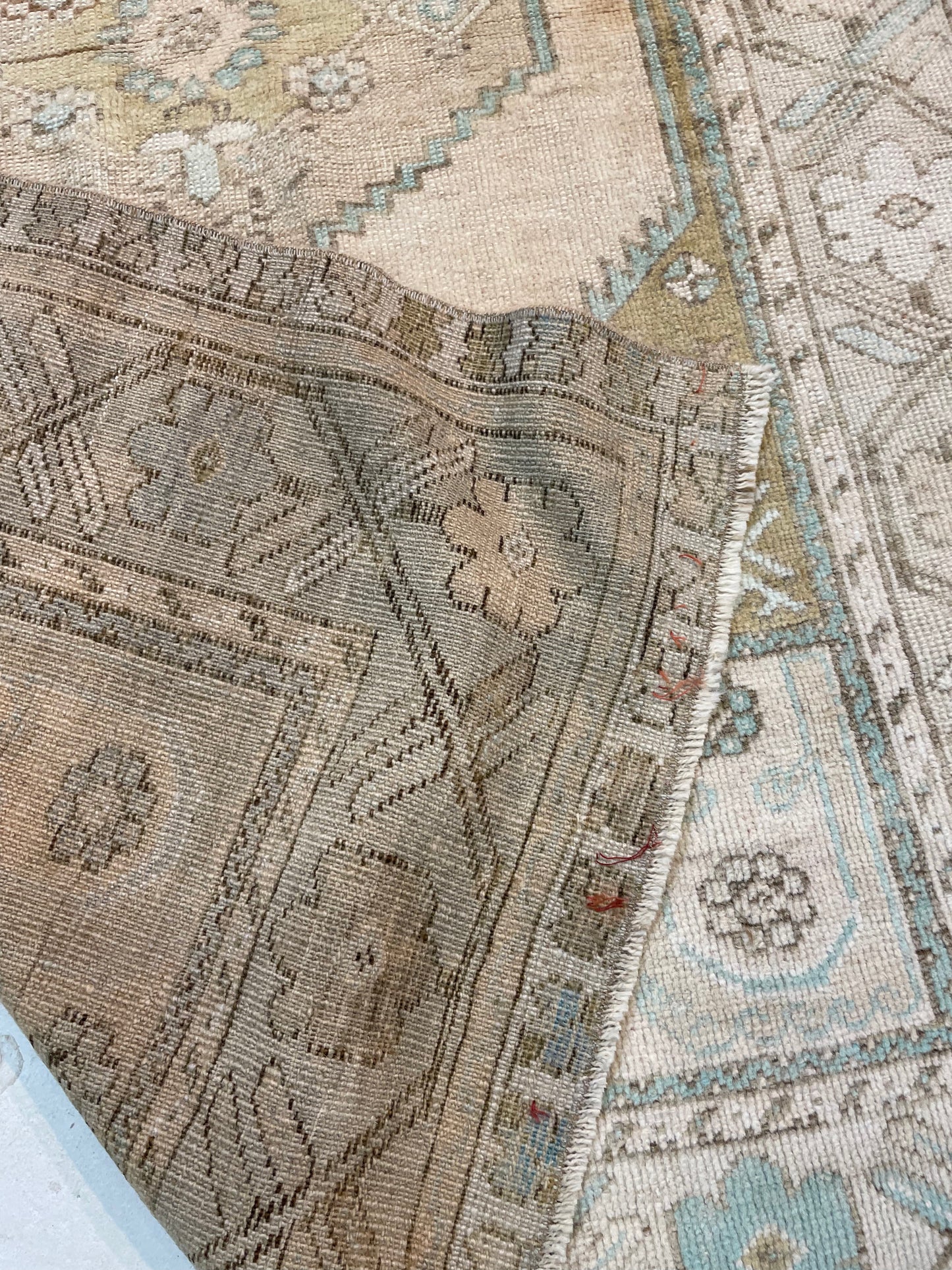 Hand-Knotted Wool Runner Turkish Oushak 3'4" x 10'