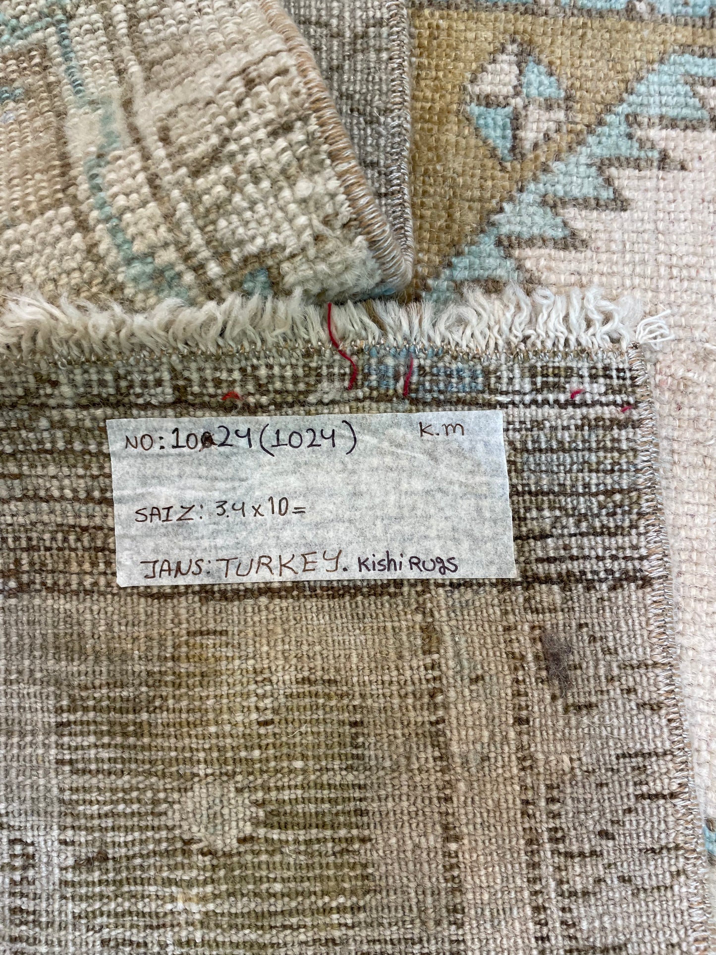Hand-Knotted Wool Runner Turkish Oushak 3'4" x 10'