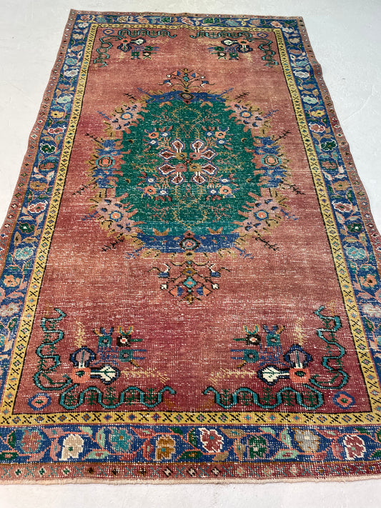 Hand-Knotted Wool Rug Turkish Oushak 3'8" x 6'5"