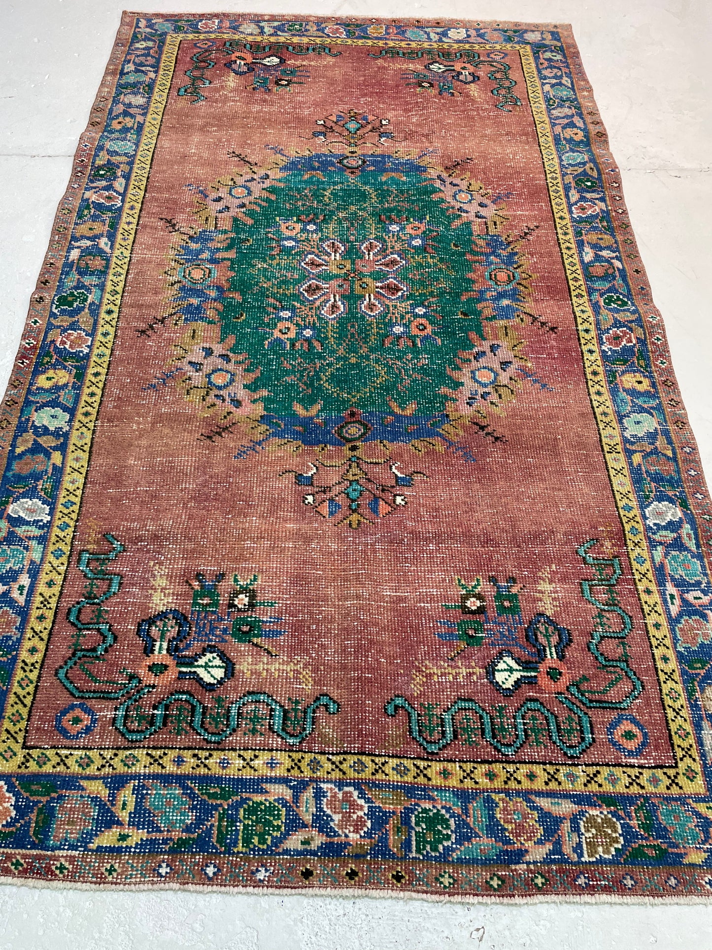 Hand-Knotted Wool Rug Turkish Oushak 3'8" x 6'5"