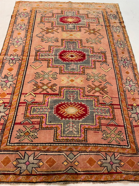 Hand-Knotted Wool Rug Turkish Oushak 4'2" x 6'7"
