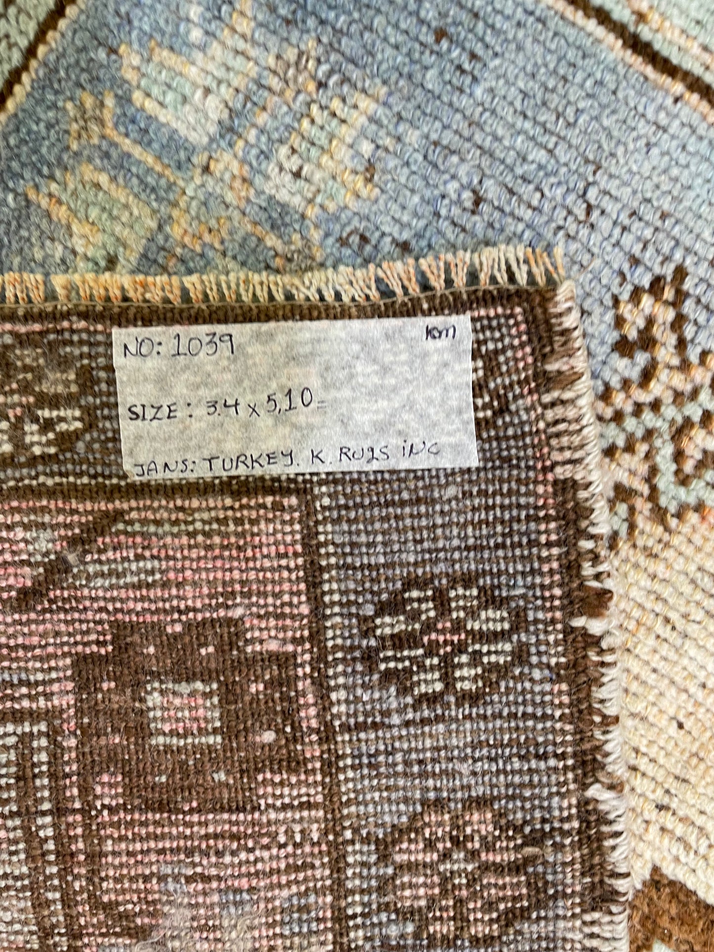 Hand-Knotted Wool Rug Turkish Oushak 3'4" x 5'10"