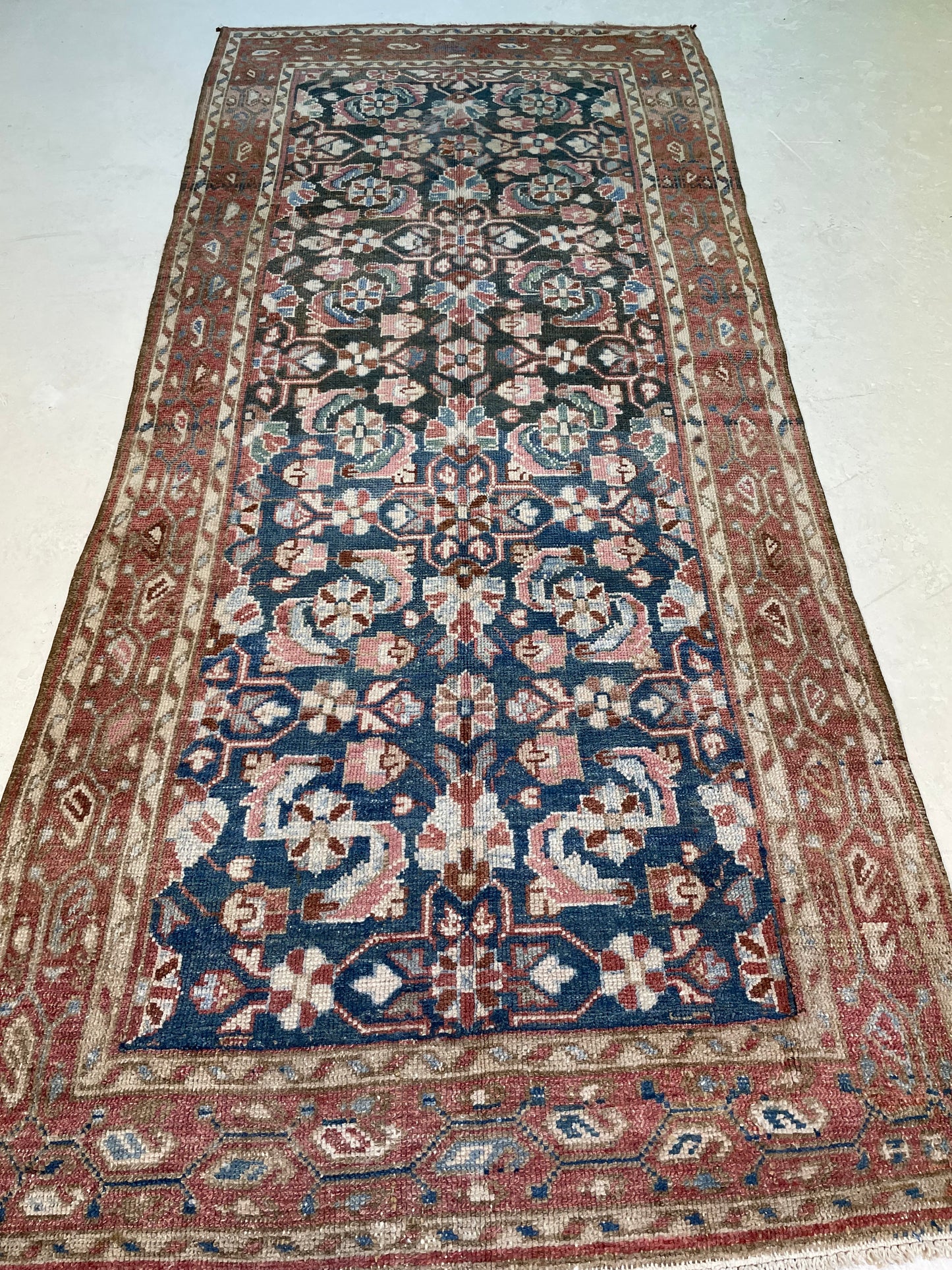 Hand-Knotted Wool Runner Turkish Oushak 3'4" x 7'10"