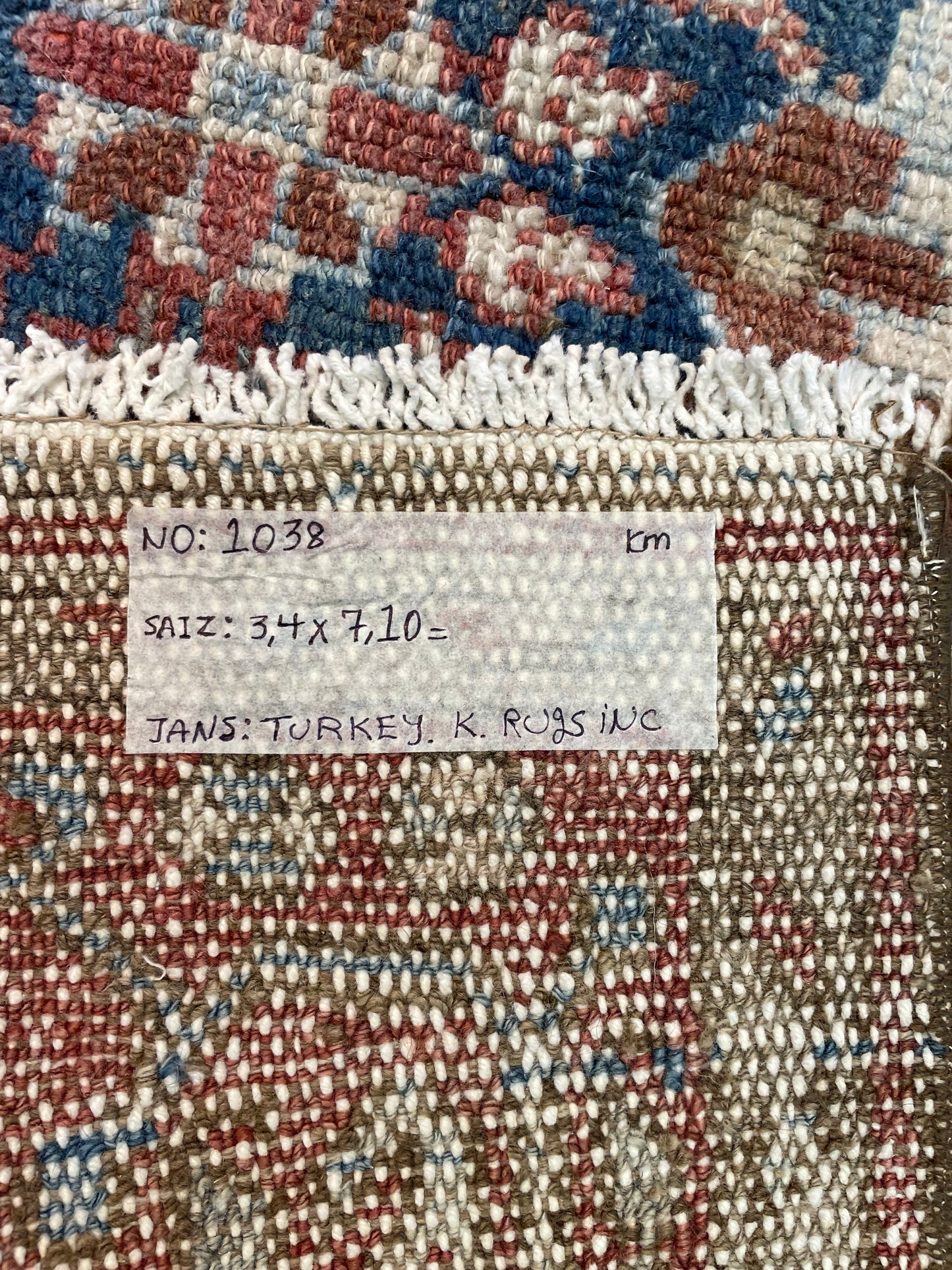 Hand-Knotted Wool Runner Turkish Oushak 3'4" x 7'10"