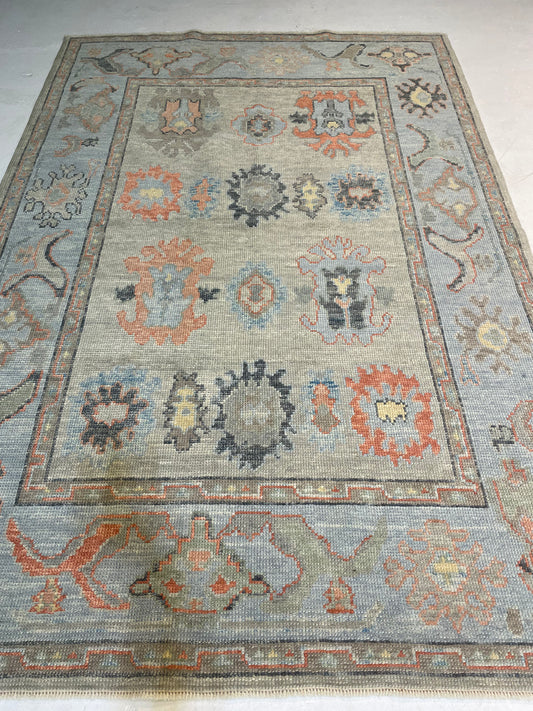 Hand-Knotted Wool Rug Turkish Oushak 5'1" x 7'6"